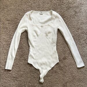 A&F Women's White Ribbed Long Sleeve Bodysuit